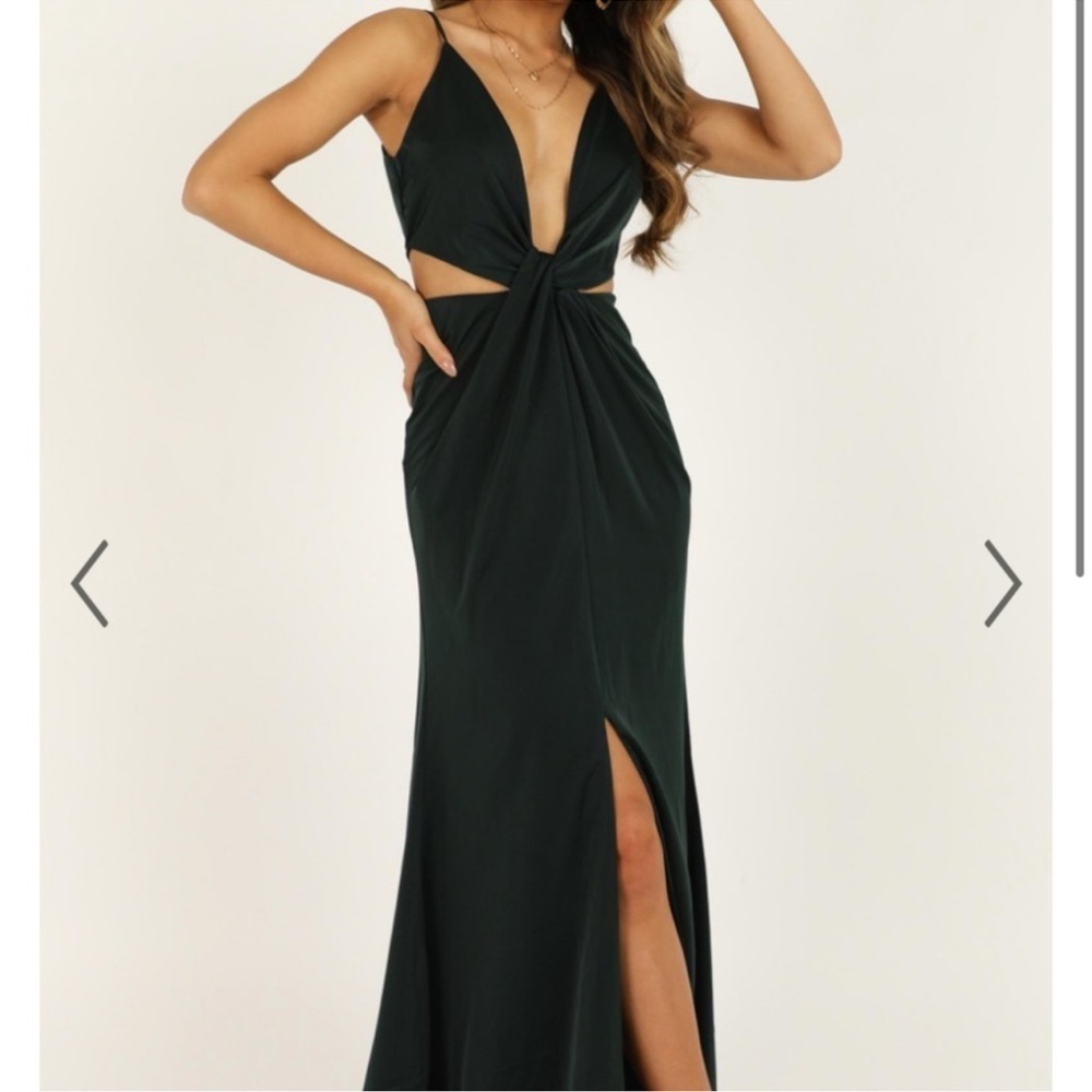 Showpo. Simple Twist of Fate Emerald Satin Dress Size 4